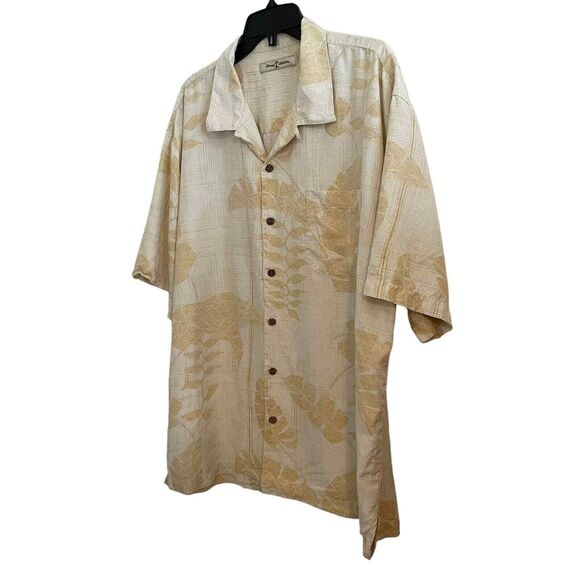 Tommy Bahama 100% Silk Button Up Shirt Yellow Tropical Leaves Aloha Camp Mens XL - Picture 2 of 7